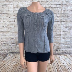 VGC DKNY Gray Floral 3/4 Sleeve Cardigan SZ Small